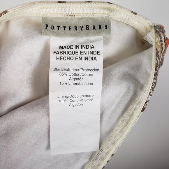 Pottery Barn Valencia Ikat Paisley Cotton Linen Throw Pillow Cover Tan Orange - Picture 3 of 4